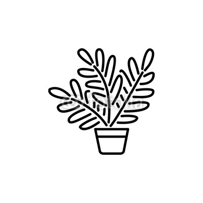 400x400 black ampamp white vector illustration of fern with leaves in pot