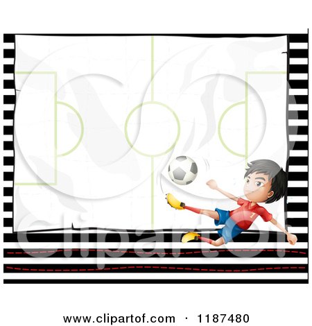 450x470 Cartoon Of A Boy Kicking A Soccer Ball Over A Field Drawing