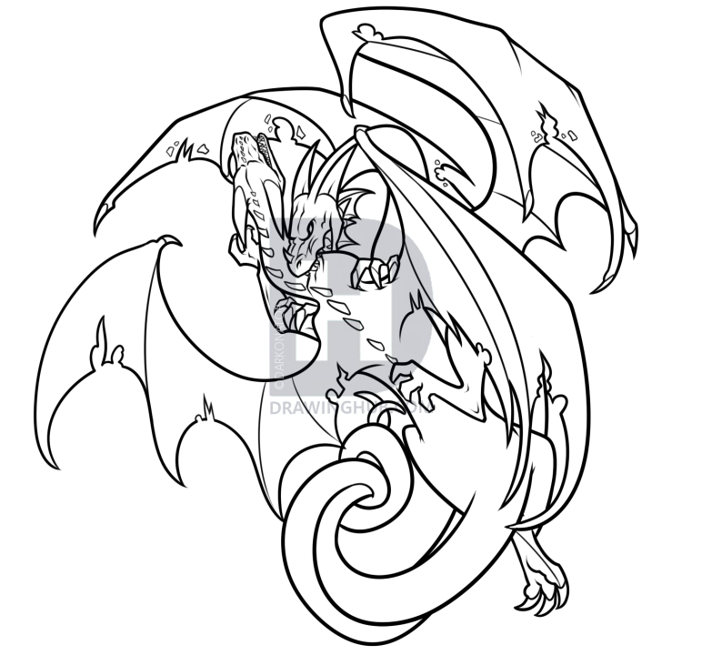 783x720 Drawing Dragons Fighting, Step