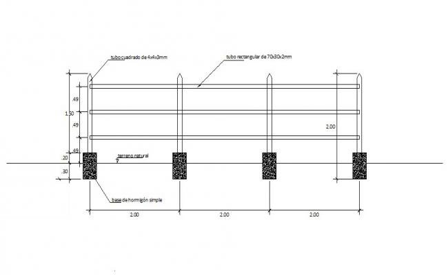 650x400 Perimeter Fence Section Cad Drawing Details Dwg