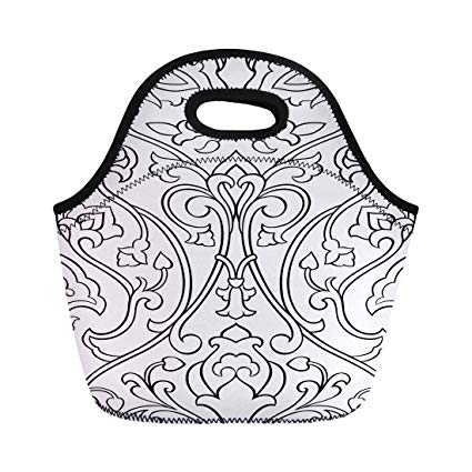 425x425 Semtomn Lunch Tote Bag Black And White Floral Pattern