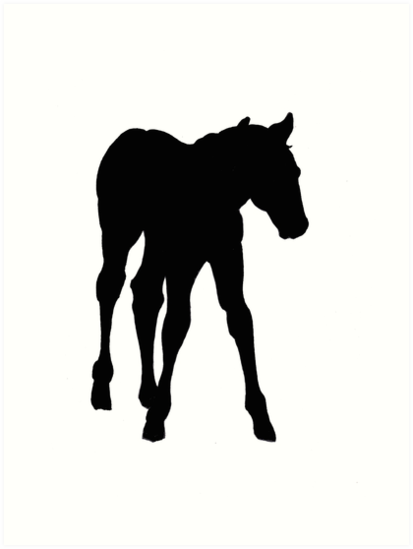413x549 baby horse, silhouette, horse, foal, drawing art prints