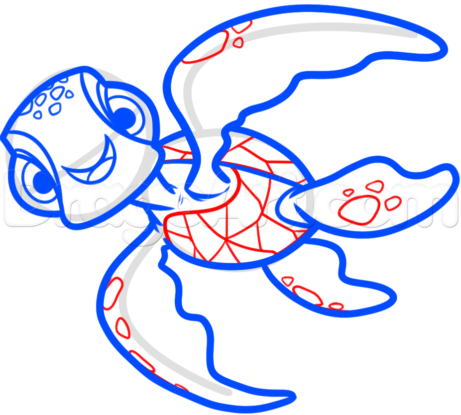 926x834 How To Draw Squirt From Finding Dory, Step