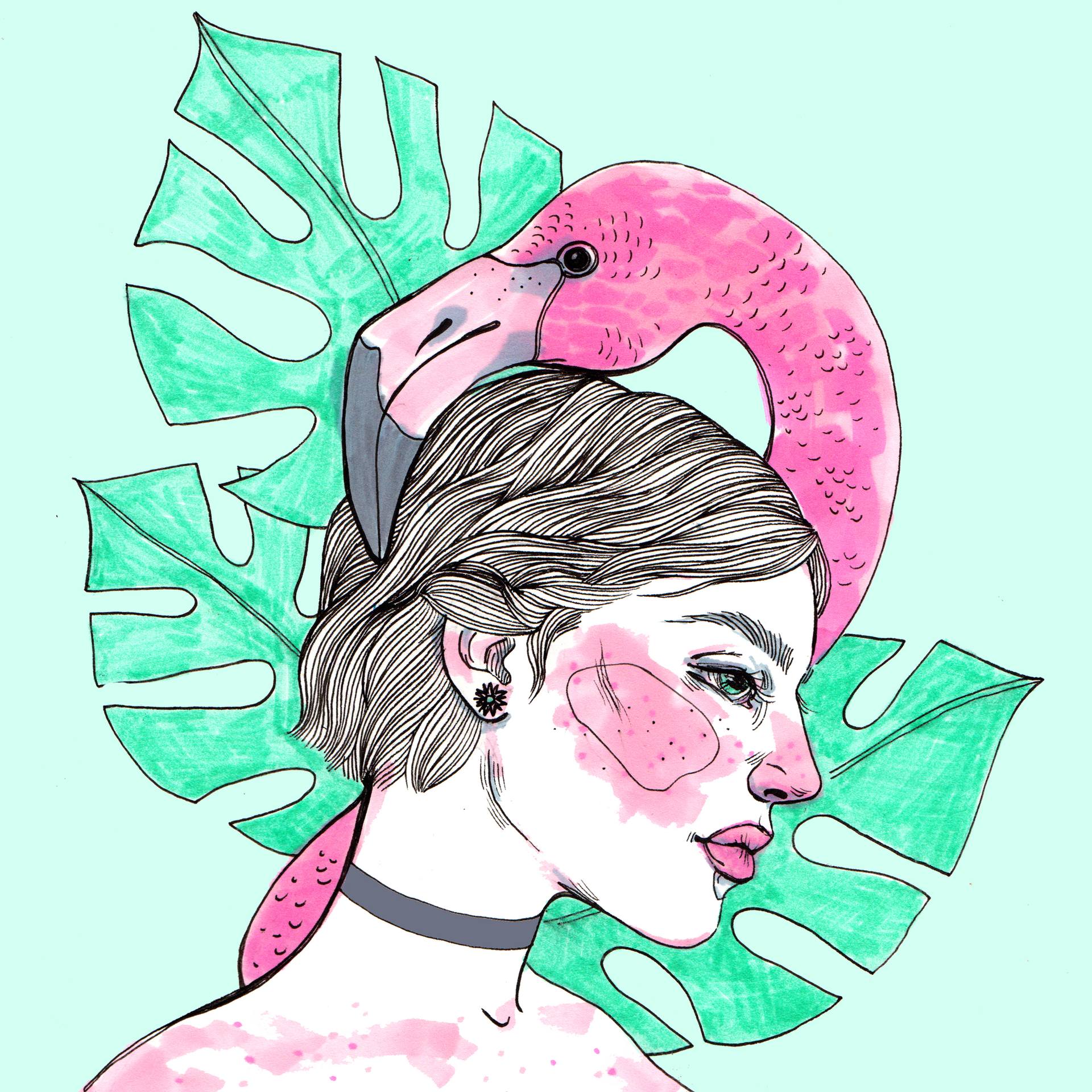 1920x1920 Flamingo Drawing