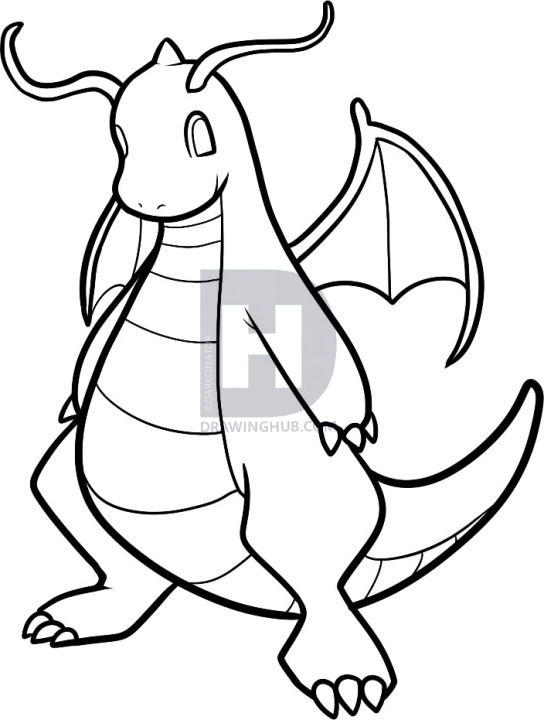 544x720 How To Draw Dragonite, Dragonite, Step