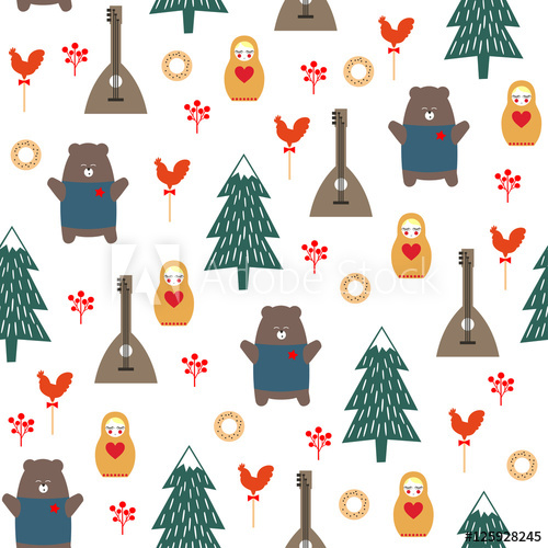 500x500 Russian Symbols Seamless Pattern Cute Cartoon Illustration