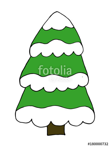 375x500 Vector Christmas Tree With Snow Doodle Cartoon Hand Drawing Stock