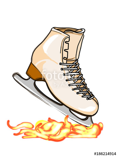 375x500 Ice Skating Shoes Cartoon Illustration Drawing With Fire Stock