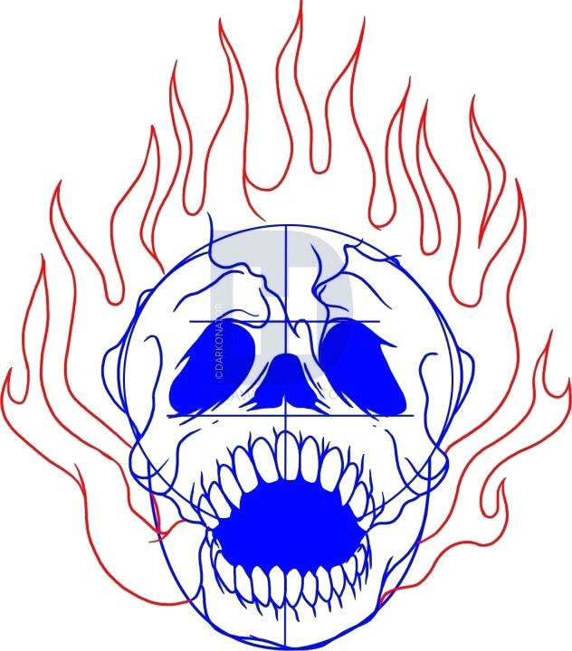 632x720 How To Draw Skulls With Flames Fire Skull Drawing Clip Art Free