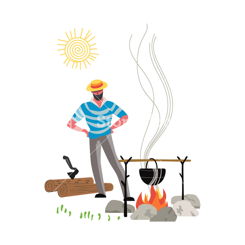 1000x1000 Campfire Meal Cooking Icon Isolated On White Minimal Flat Cartoon