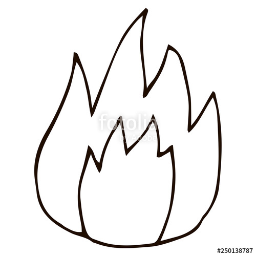 500x500 Cartoon Doodle Linear Fire Isolated On White Background Vector