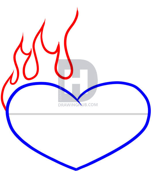 550x596 How To Draw A Heart On Fire, Step