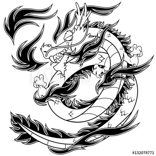 500x500 Chinese Fire Dragon Vector Line Art