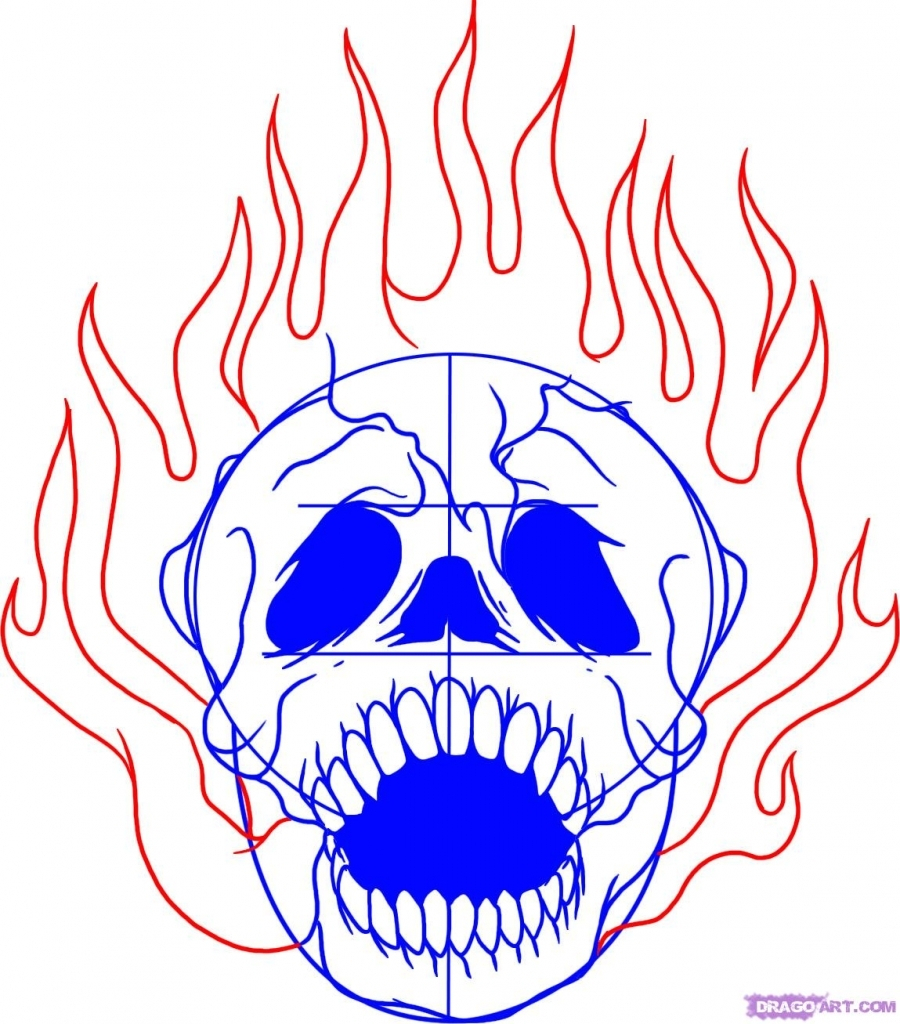 900x1024 Skull On Fire Sketch