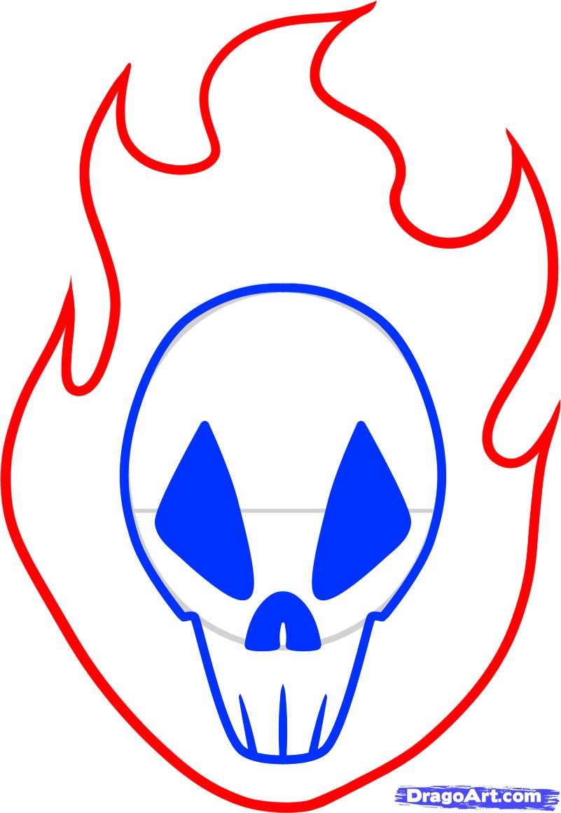 801x1161 How To Draw A Fire Skull, Step