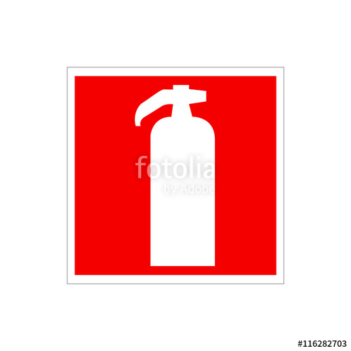 500x500 Drawing Of A Red Fire Extinguisher On The Wall Warning European