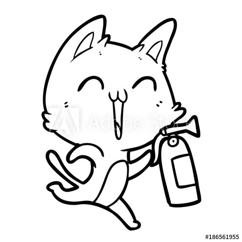 500x500 Happy Cartoon Cat With Fire Extinguisher