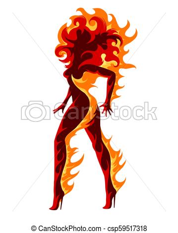 359x470 fiery girl illustration woman silhouette in flame symbol of fire