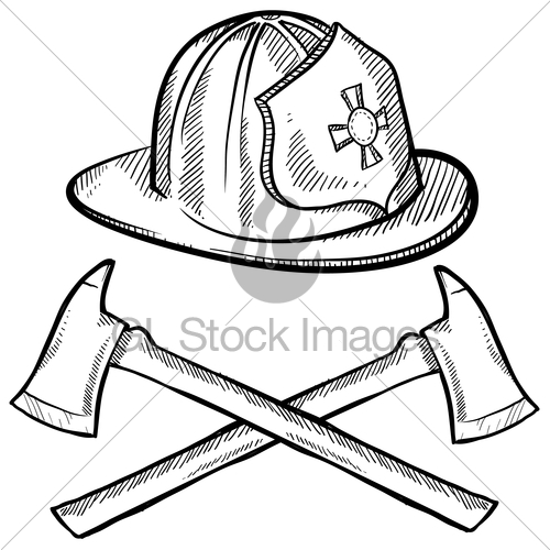 500x500 Firefighter's Helmet And Axe Sketch Gl Stock Images