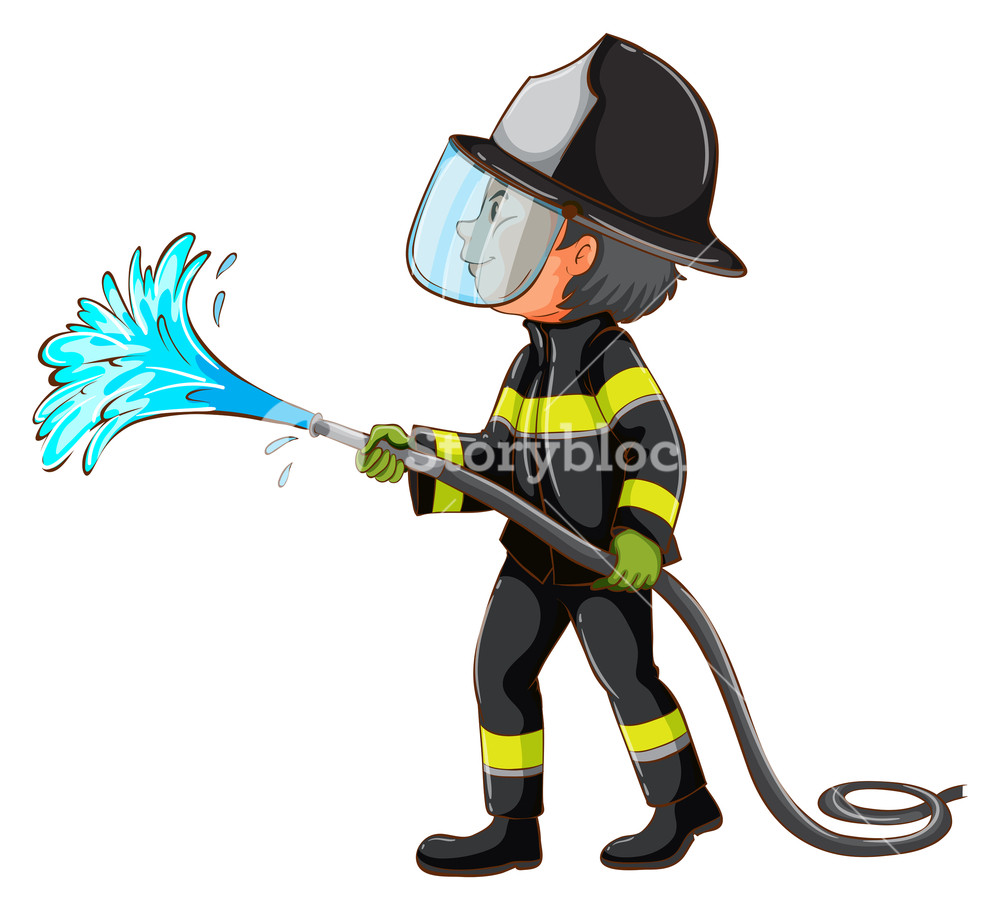 1000x910 Illustration Of A Simple Drawing Of A Fireman Holding A Hose