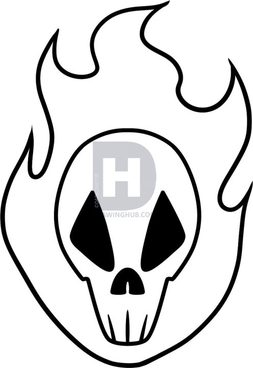 496x720 How To Draw A Fire Skull, Step