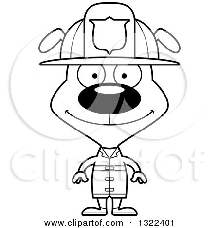 450x470 Lineart Clipart Of A Cartoon Black And White Happy Dog Firefighter