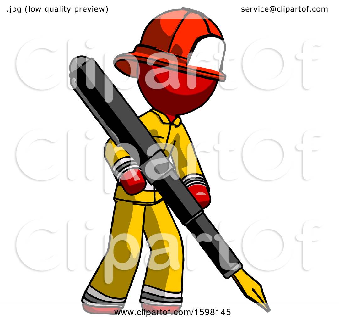 1080x1024 Red Firefighter Fireman Man Drawing Or Writing With Large