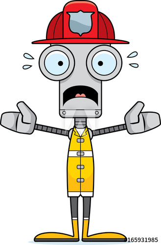 329x500 Cartoon Scared Firefighter Robot