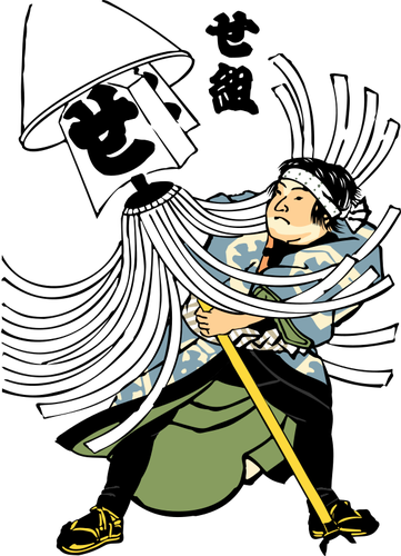 361x500 Edo Firefighter Holding A Lamp Vector Drawing