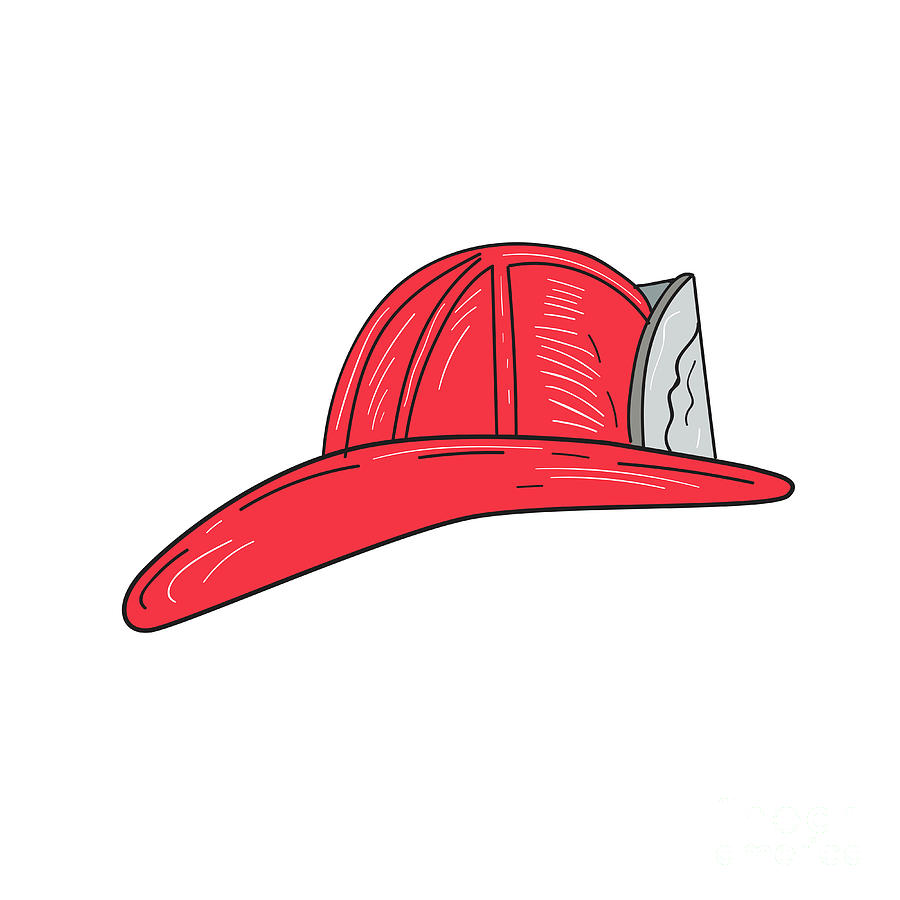 900x900 Vintage Fireman Firefighter Helmet Drawing Digital Art