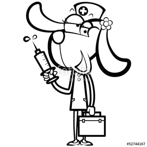 500x500 Coloring Cartoon Dog Nurse With First Aid Kit And Syringe Stock