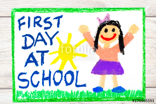 500x334 Photo Of Colorful Drawing Words First Day At School And Happy