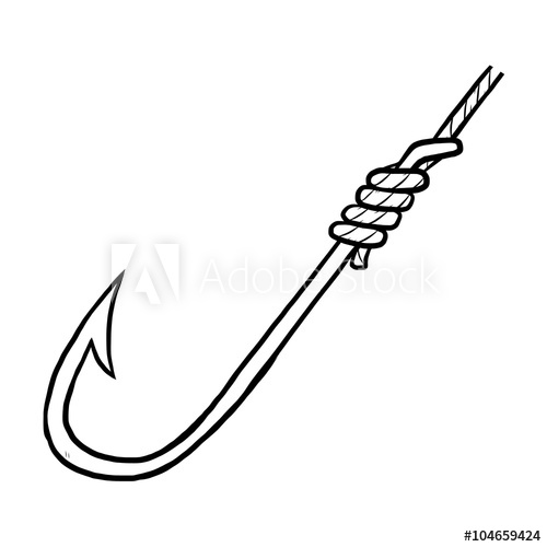 500x500 Fish Hook Cartoon Vector And Illustration, Black And White, Hand