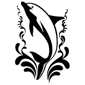 300x300 Dolphin Jumping Out Of Water With Swirls Sticker