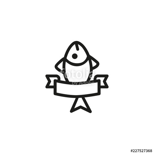 500x500 Fish Market Opening Line Icon Ribbon, Present, Emblem Seafood