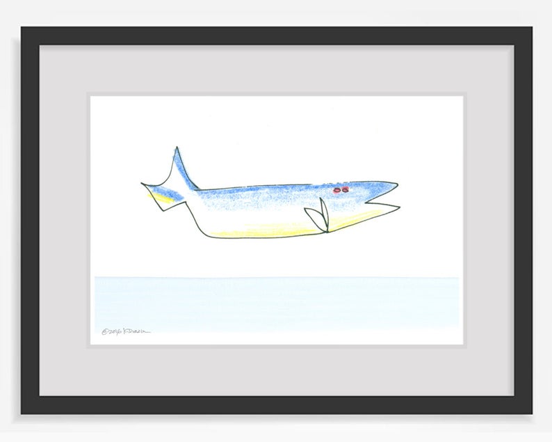 794x635 Wall Art Print Fish Fishing Fisherman Beach Blue Yellow Modern Etsy