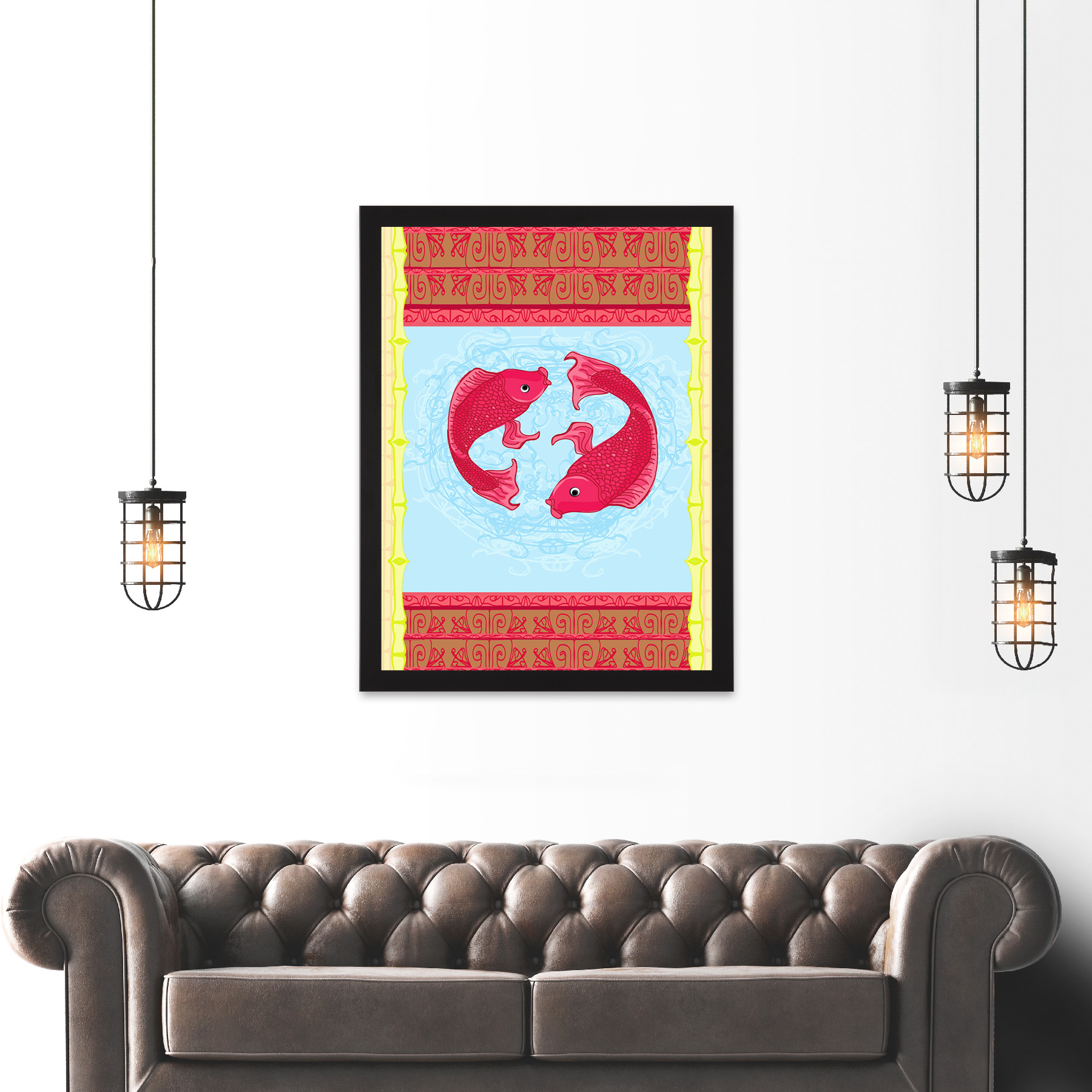 1800x1800 Painting Drawing Japanese Koi Carp Fish Pond Style Art Large