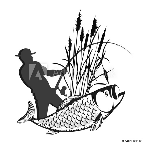 500x500 Fisherman With A Fishing Rod In The Reeds And Fish Silhouette