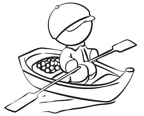 463x374 Line Drawing Of Fisherman With Boat And Food Premium Clipart