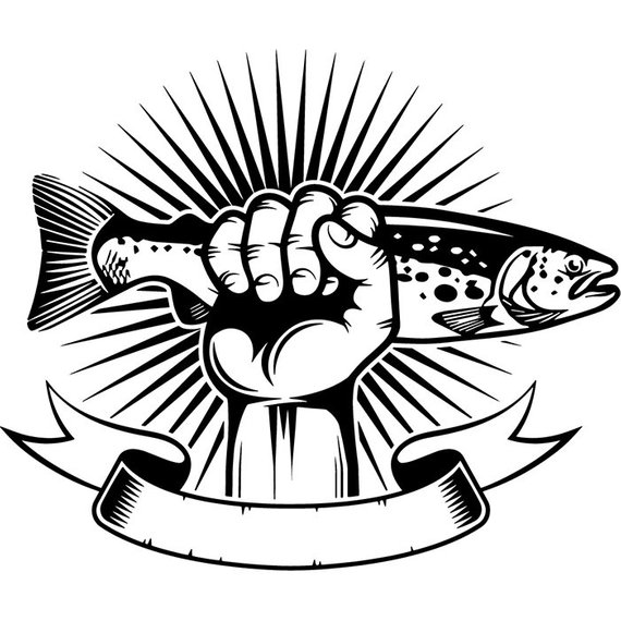 570x570 Trout Logo Hand Holding Fish Fly Fisherman Fishing Etsy