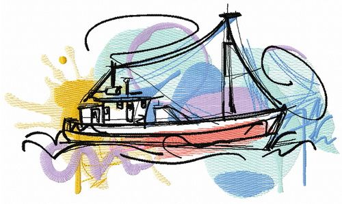 500x299 Fishing Boat Embroidery Design