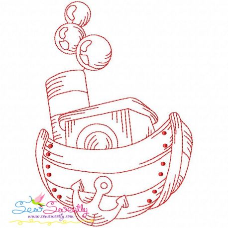 458x458 Redwork Fishing Boat Embroidery Design For Fishing Season