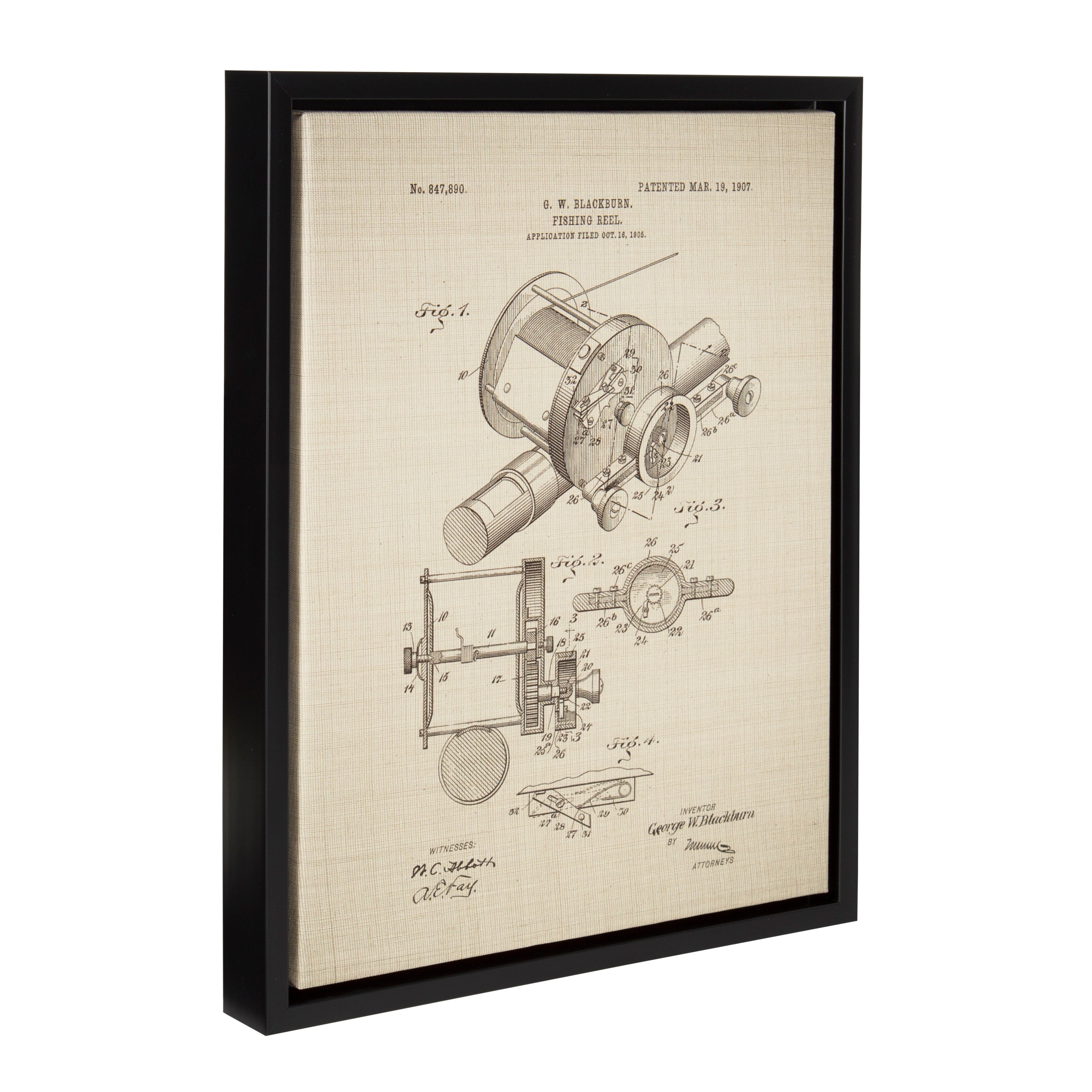 3500x3500 Shop Kate And Laurel Sylvie Fishing Reel Patent Framed Canvas Wall