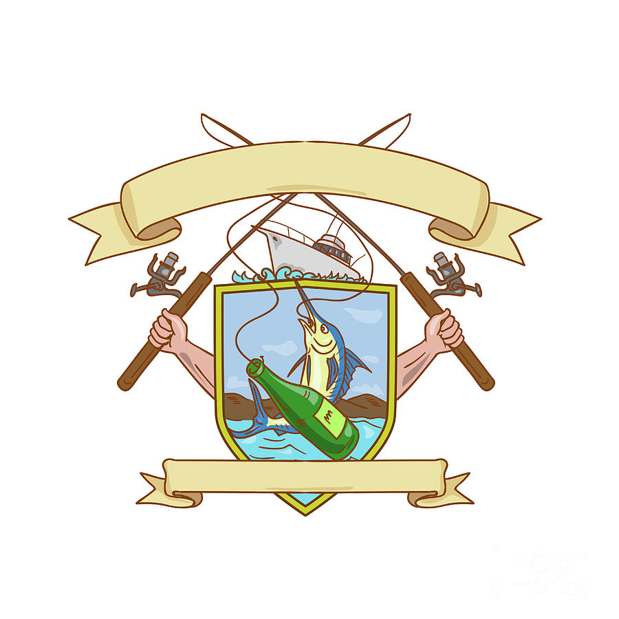900x900 Fishing Rod Reel Hooking Blue Marlin Ribbon Coat Of Arms