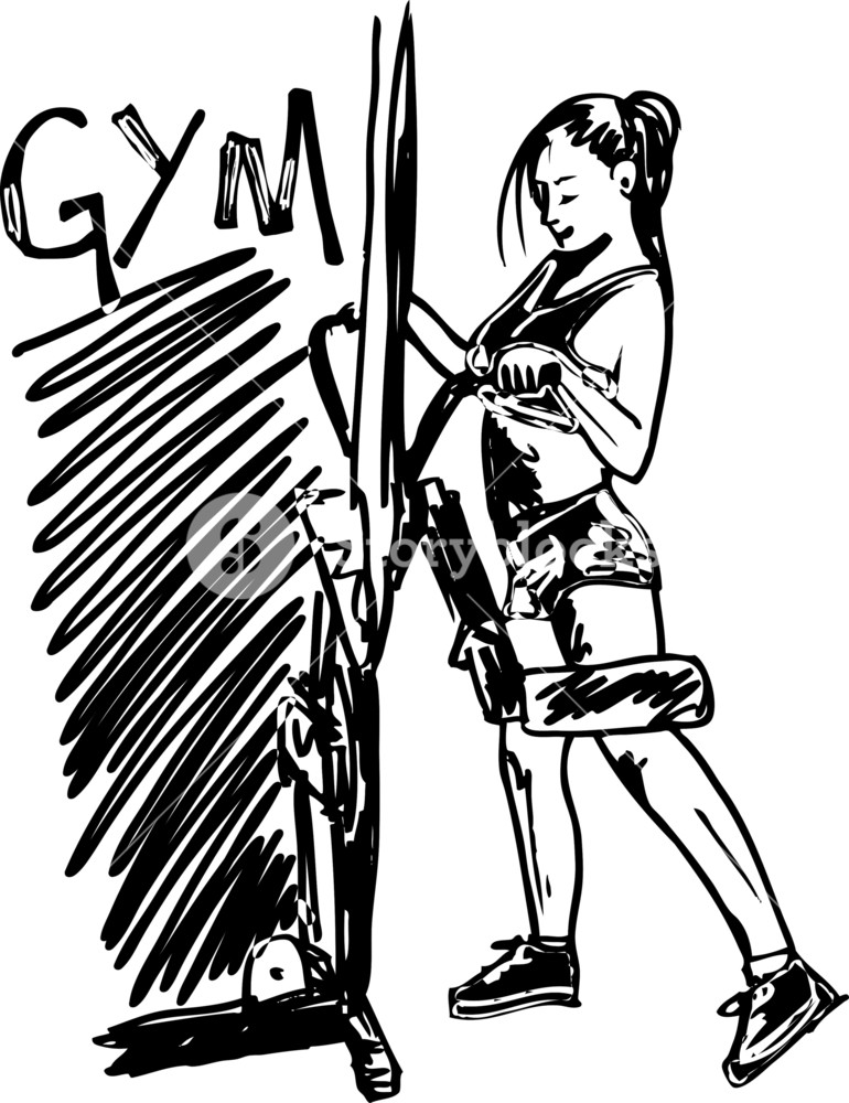 770x1000 Sketch Of A Woman Working Out At The Gym With Dumbbell Weights