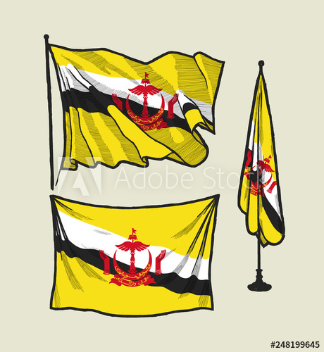 460x500 Flag Of Brunei On The Wind And On The Wall Vector Drawing
