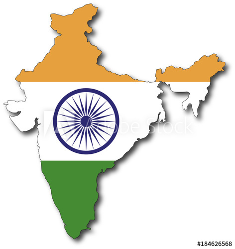 472x500 Vector Flag Map Of India, Outline Drawing With Shadow