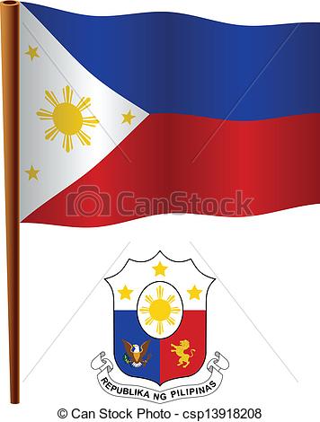 356x470 Philippines Wavy Flag And Coat Of Arm Against White Background
