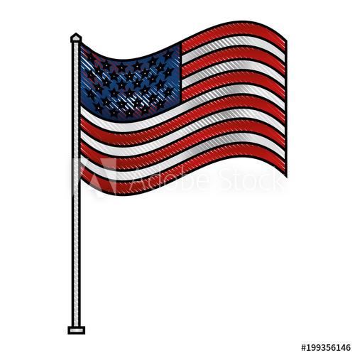 500x500 Unites State Of America Waving On Flagpole Vector Illustration