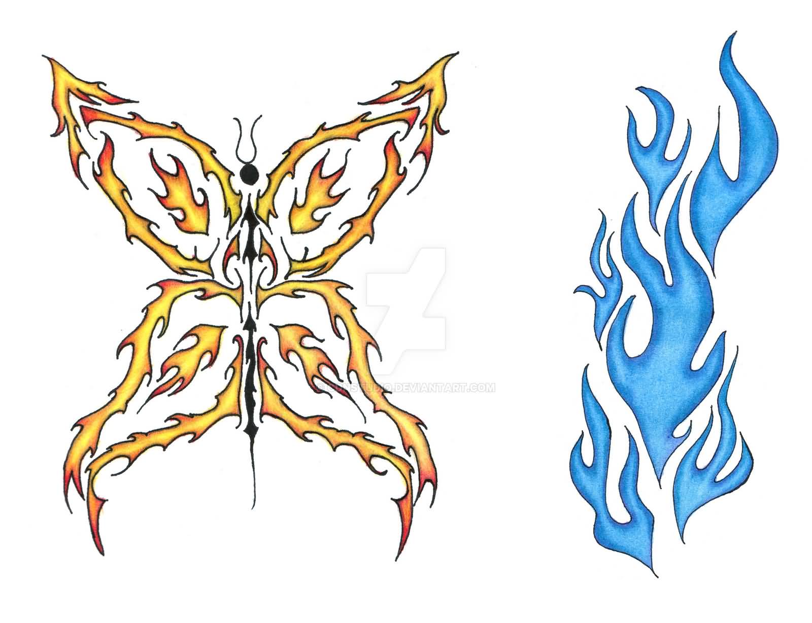 1600x1228 Yellow And Blue Flame Tattoo Designs